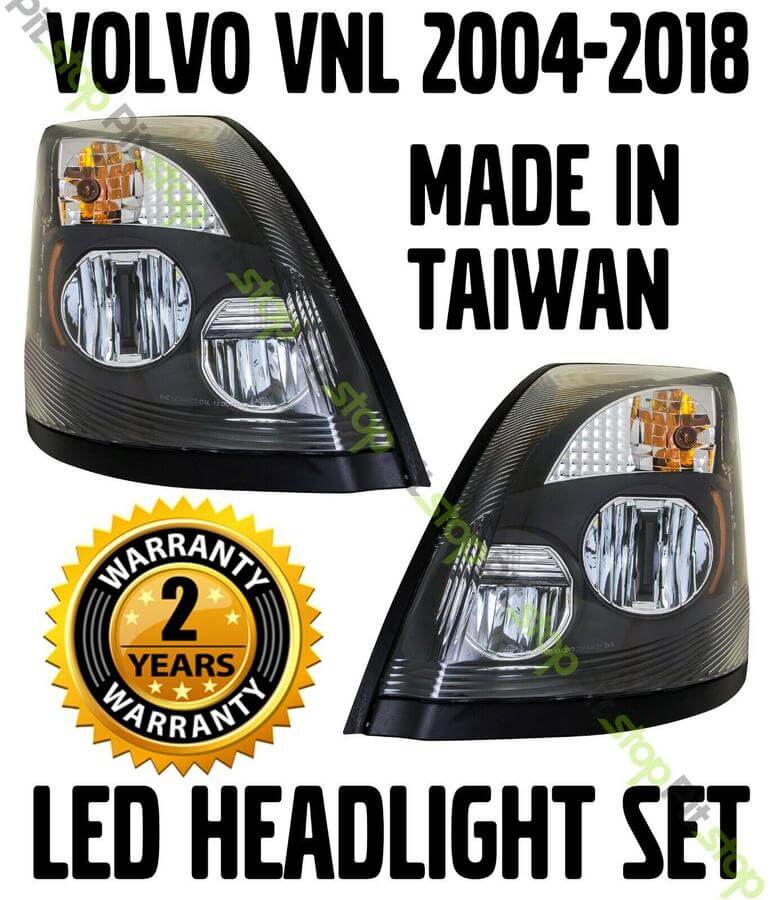 VOLVO VNL 2004-2018 HEADLIGHT SET Halogen to LED Conversion BLACK LEFT RIGHT