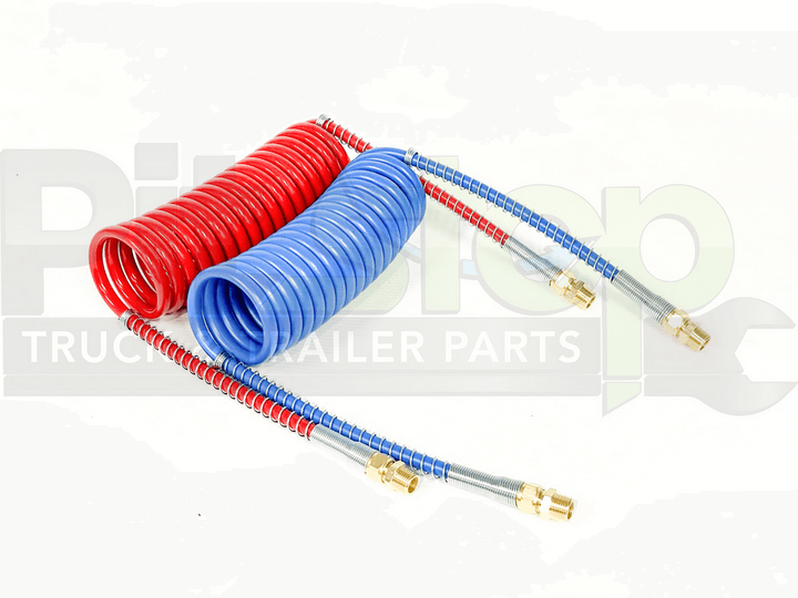 Premium Air Hose Line Kit Set Blue Red Assembly Coiled 1/2" Fittings 15ft