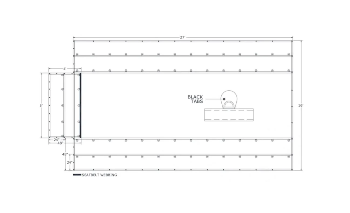 Tarp Layout Rip 16' x 27' Ripstop Steel Trailer Flatbed Tarp with 4' Flap
