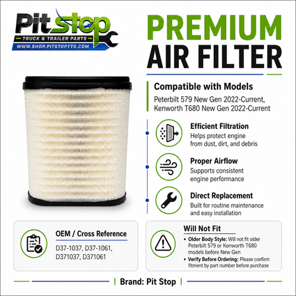 Engine Air Filter Fits Peterbilt 579 Kenworth T680 New Gen 2022-Current D37-1061