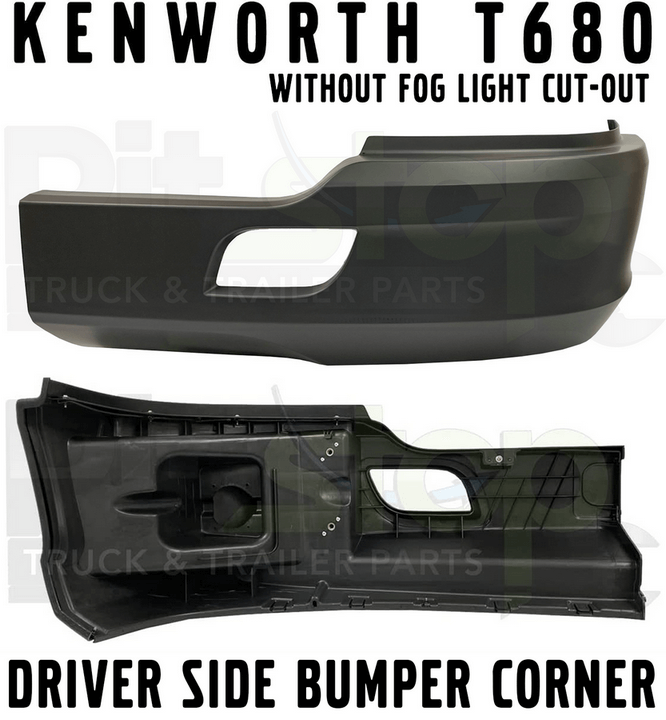 Kenworth T680 Left Driver Side Black Bumper corner WITHOUT fog light cut-out 2011-2020