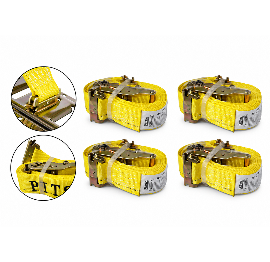 4-Pack 2" x 16' E-Track Ratchet Trailer Straps | Heavy-Duty Tie-Downs