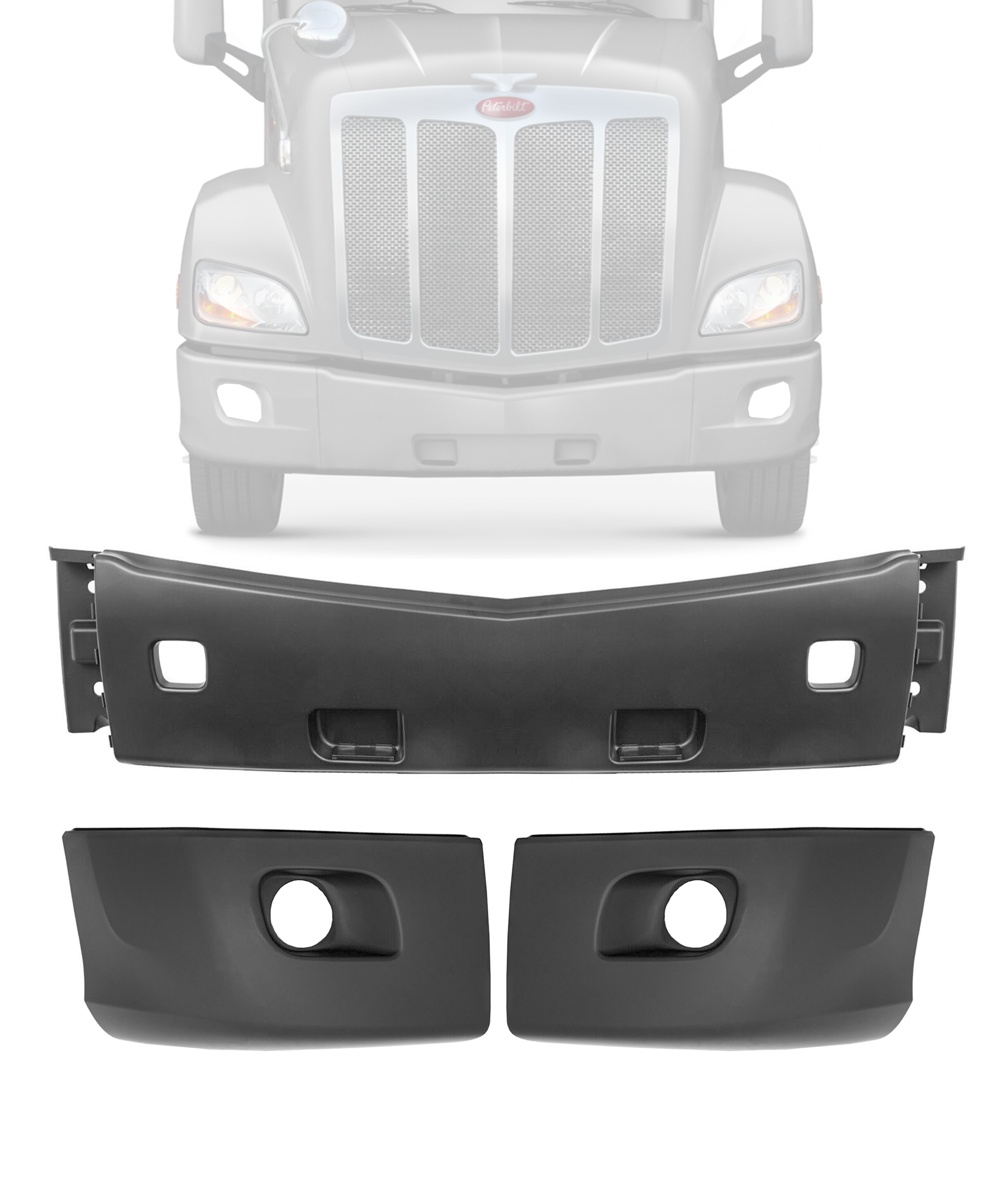 ★○・*LF*・○★ Peterbilt 579 Bumper Set 2013-2021 | 3-Piece Direct Replacement