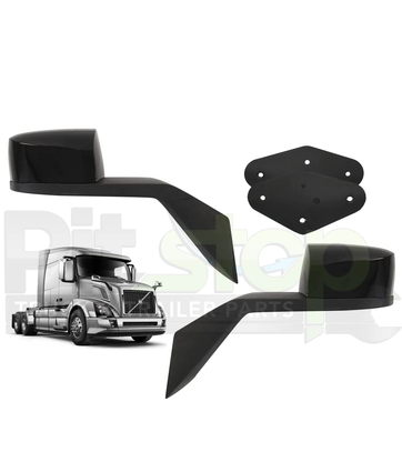 Black Hood Mirror Set Pair With Brackets Left Right Fits Volvo VNL 2004–2017