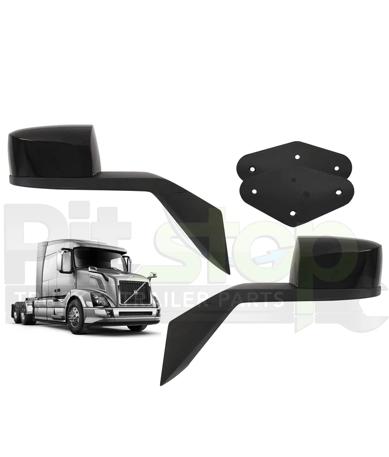 Black Hood Mirror Set Pair With Brackets Left Right Fits Volvo VNL 2004–2017