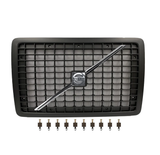 BLACK Hood Grille Fits Volvo VNL (2004-2017)  Includes Bug Screen, Stripe, Logo & Mounting Hardware