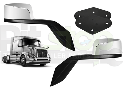 Volvo VNL Black Hood Mirror Set Driver & Passenger With Mounting Plates 82299364 & 82334903