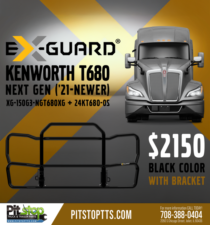 Ex-Guard XG-150G3 Black Deer Guard with 24KT680-OS Bracket Fits Kenworth T680 Next Gen (2021-Newer) | Pick Up Only