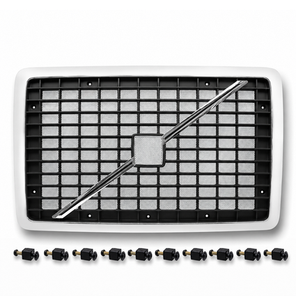 Front Hood Grille Fits Volvo VNL (2004-2017)  Includes Bug Screen, Stripe & Mounting Hardware
