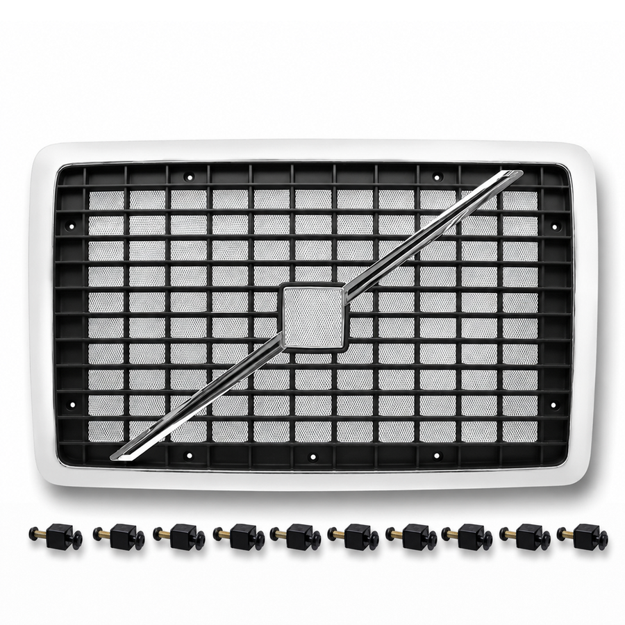 Front Hood Grille Fits Volvo VNL (2004-2017)  Includes Bug Screen, Stripe & Mounting Hardware