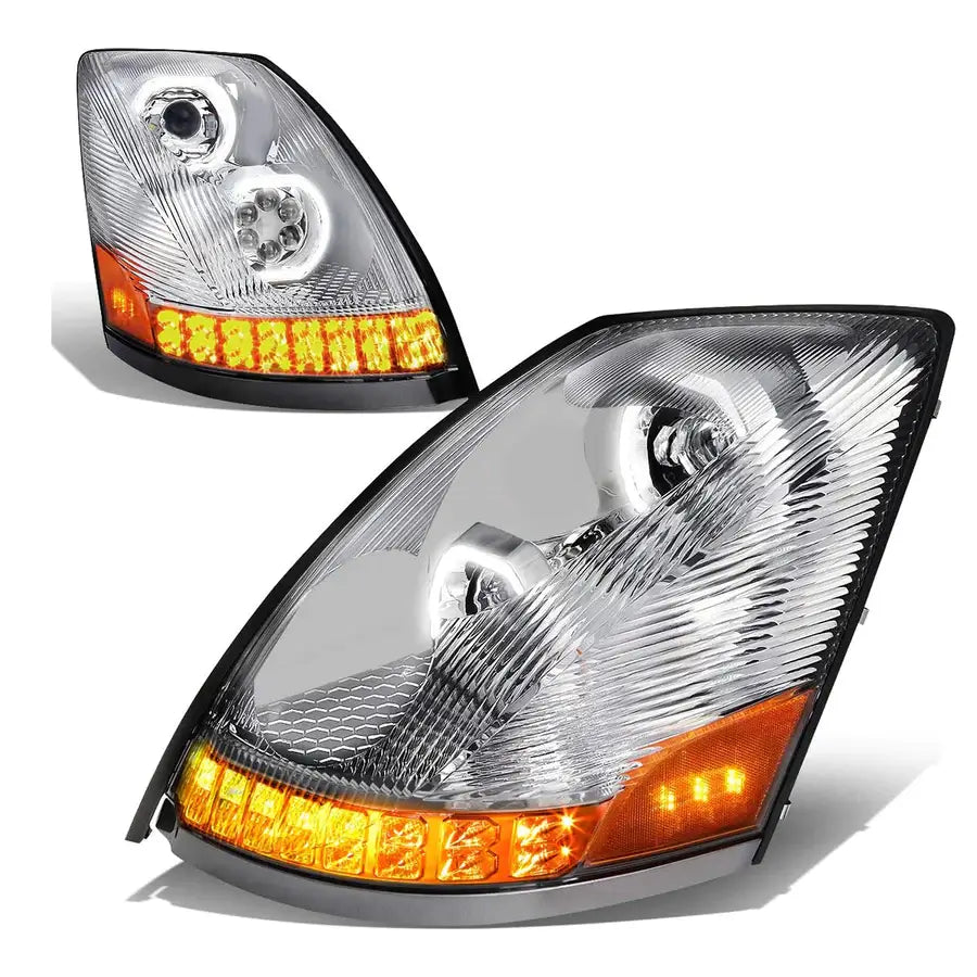 Volvo VNL Old Gen 2004-2017 Chrome Full Led Headlight Set Left + Right
