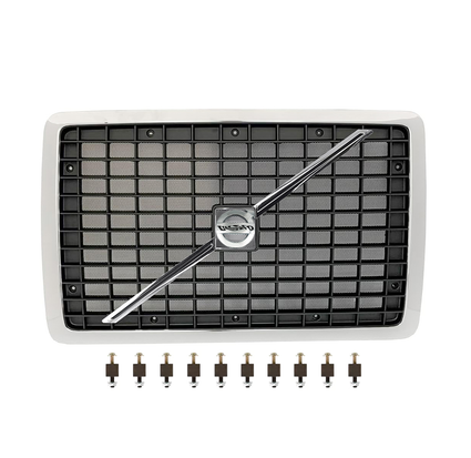 Front Hood Grille Fits Volvo VNL (2004-2017)  Includes Bug Screen, Stripe, Logo & Mounting Hardware