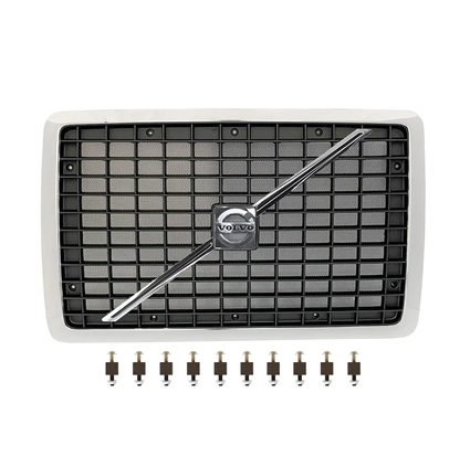 Front Hood Grille Fits Volvo VNL (2004-2017)  Includes Bug Screen, Stripe, Logo & Mounting Hardware