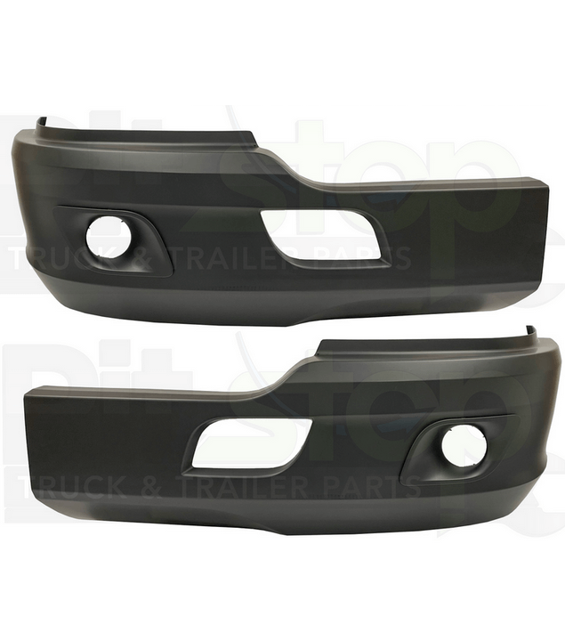 Driver & Passenger Side Black Bumper Set Fits Kenworth T680 (2011-2022 Old Gen) - With Fog Light Cut-Outs