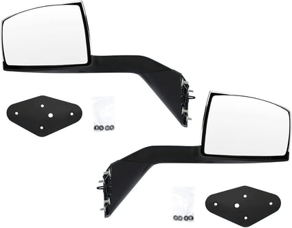 Volvo VNL Black Hood Mirror Set Driver & Passenger With Mounting Plates 82299364 & 82334903