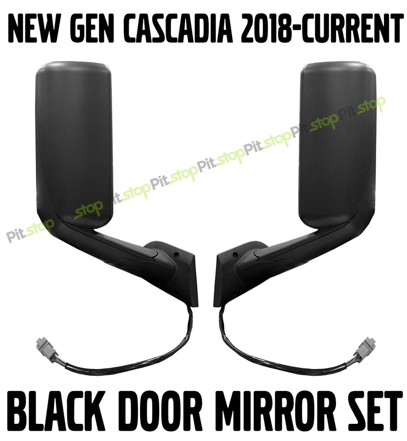 New Gen Cascadia 2018-Current Black Door Mirror Set Powered Heated Driver Passenger