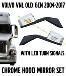 Volvo VNL OLD GEN LED 3 Stripe Chrome Hood Mirror Set Pair With Mounting Plates