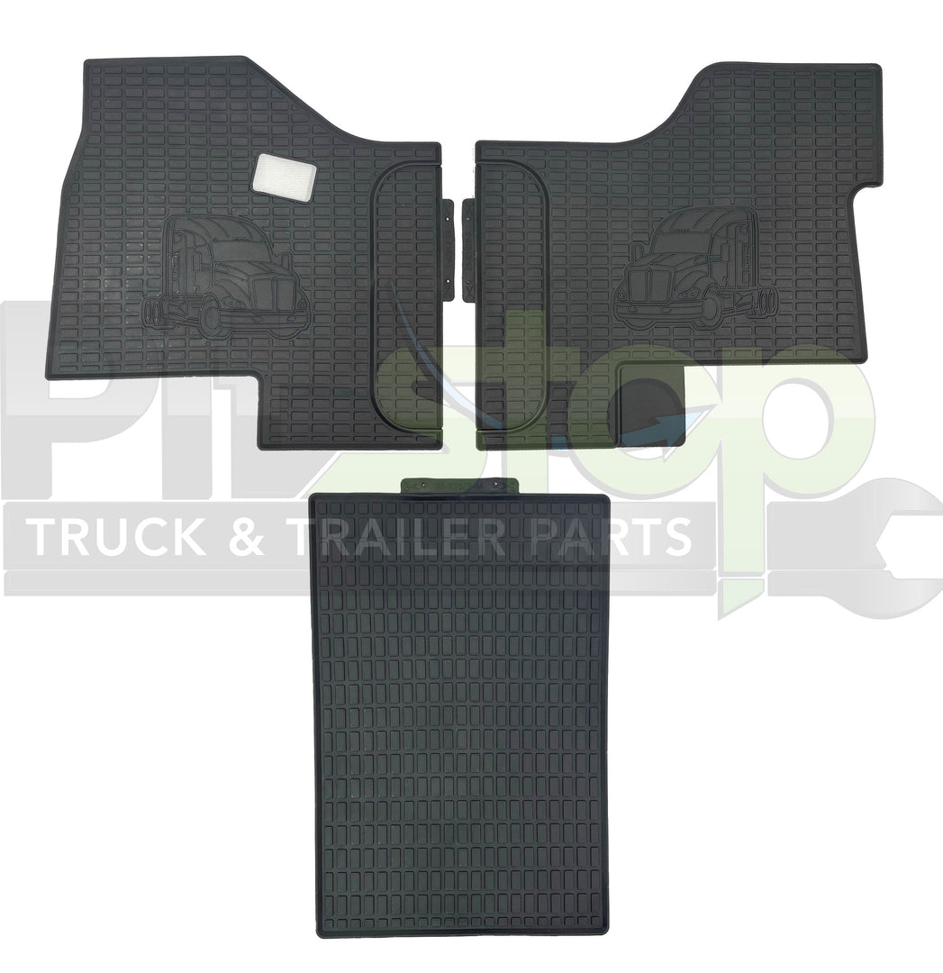 Thermoplastic TPE Floor Mats For Peterbilt 365 367 384 386 389 – Black Vinyl 3-Piece Front Set