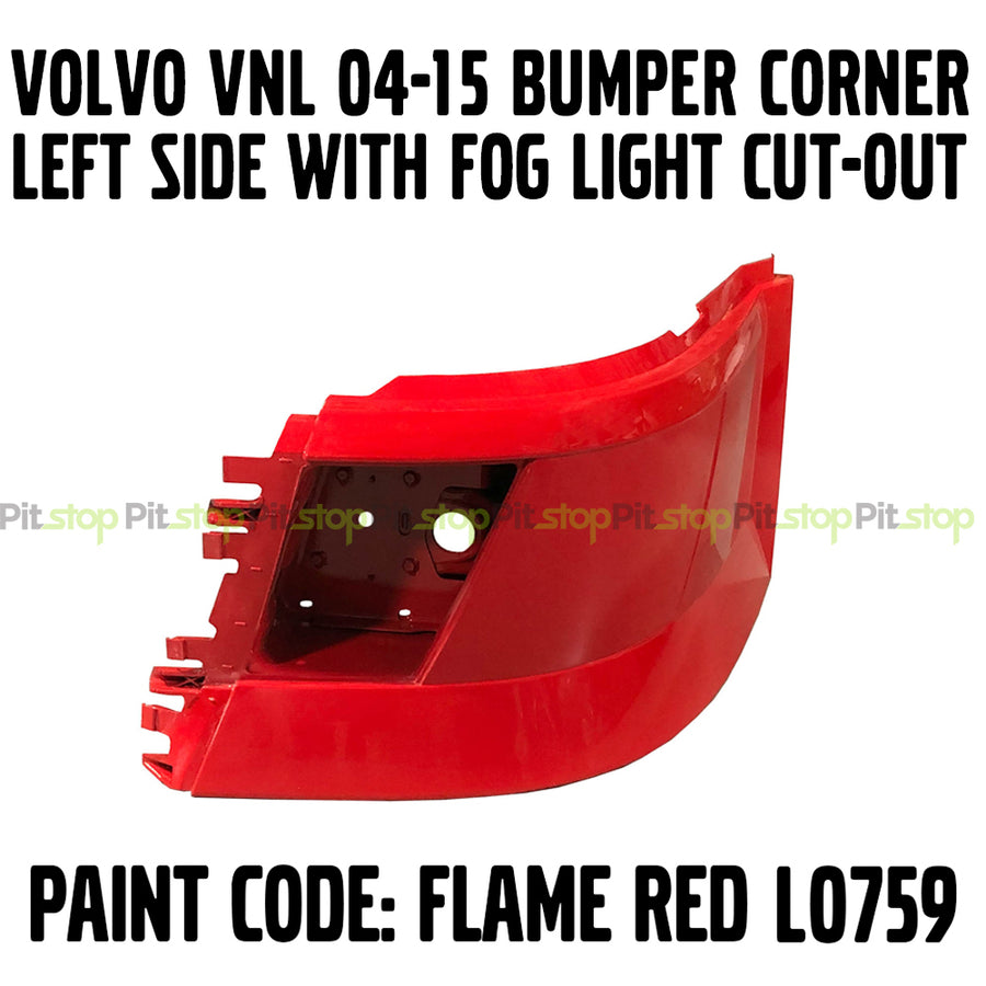 Volvo VNL 04-15 Painted Flame Red Bumper Corner Left Driver Side WITH Fog Light Cut-out