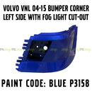 Volvo VNL 04-15 Painted Flame Red Bumper Corner Left Driver Side WITH Fog Light Cut-out