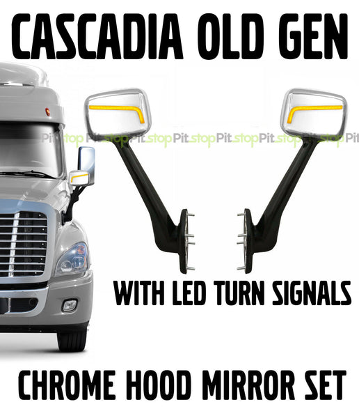 Freightliner Cascadia OLD GEN 2007-2017 LED Turn Signal Chrome Hood Mirror Set Left Right