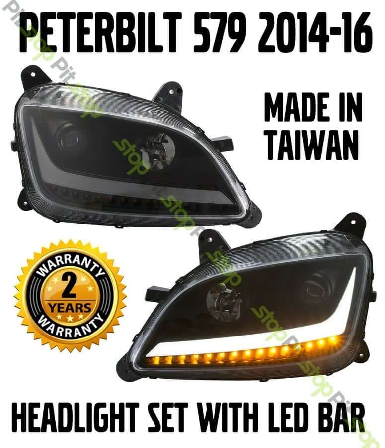 Peterbilt 579 LED Black Headlight Replacement Left Right Pair SET