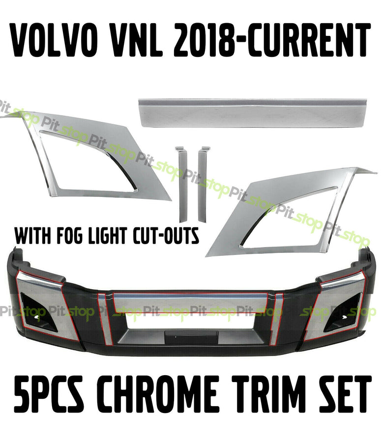 Volvo VNL 2018 2019 2020 Chrome Trim Set 5pcs For Front Bumper With Fog Light
