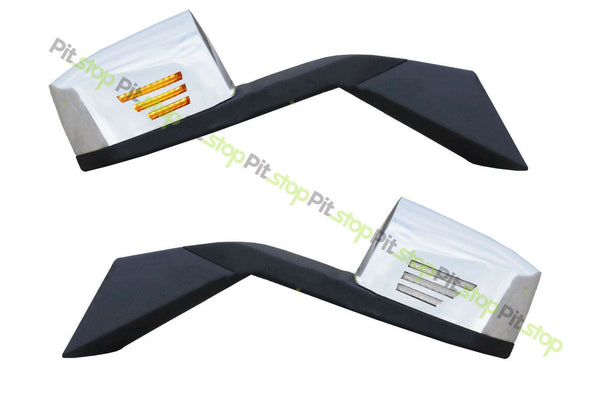 Volvo VNL OLD GEN LED 3 Stripe Chrome Hood Mirror Set Pair With Mounting Plates