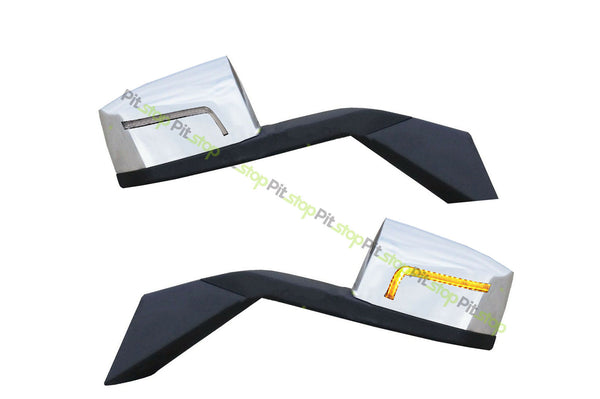 Volvo VNL OLD GEN LED L-Style Chrome Hood Mirror Set Pair With Mounting Plates