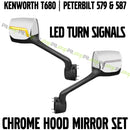 Kenworth T680 Peterbilt 587 579 Chrome Hood Mirror With L-Style Led Turn Signal Set Pair Driver Passenger Side
