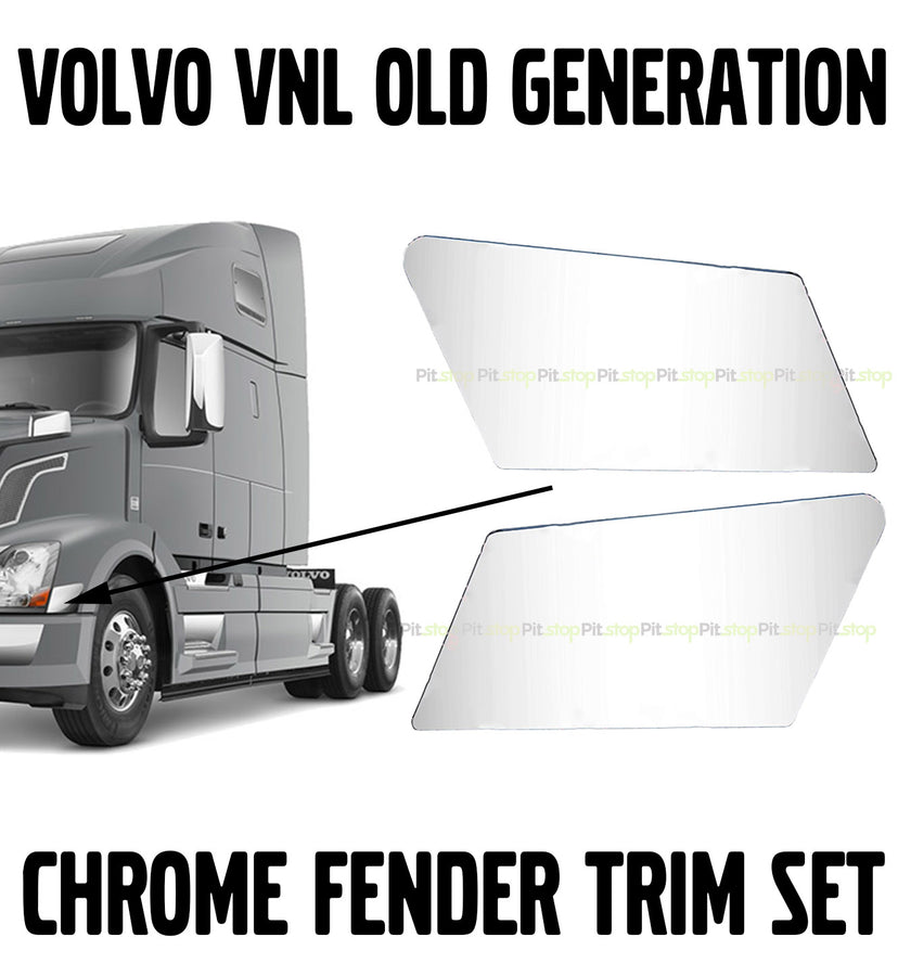 Volvo VNL 04-17 Old Gen Fender Chrome Headlight Hood Trim Set Left Right Side